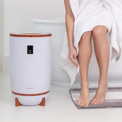 White and Brown Electric Towel Warmer with Timer and LED Display