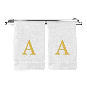 BC BARE COTTON Monogrammed Hand Towel, 100% Turkish Cotton - Set of 2 - White - Gold Block - 1 of 1