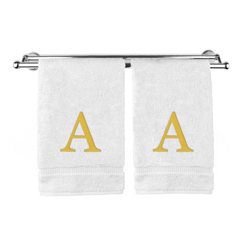 BC BARE COTTON Monogrammed Hand Towel, 100% Turkish Cotton - Set of 2 - White - Gold Block - image 1 of 1