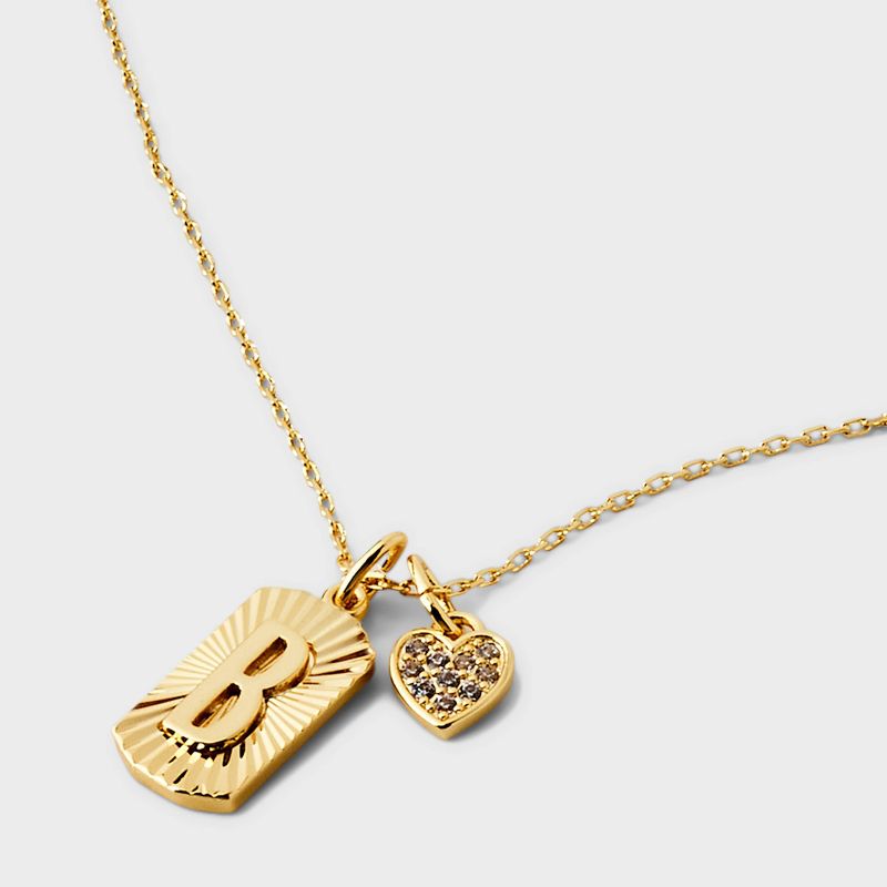 14K Gold Dipped with Cubic Zirconia Heart Initial Pendant Necklace - A New Day™ Gold, 5 of 6