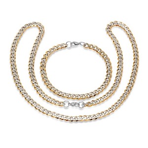 Steeltime 24" two tone stainless steel and 18k gold plated stainless steel Cuban chain link bracelet and necklace set - 1 of 4