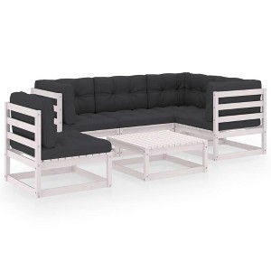vidaXL Patio Furniture Set 6 Piece Outdoor Sectional Sofa Solid Wood Pine - White With Cushions - 1 of 4