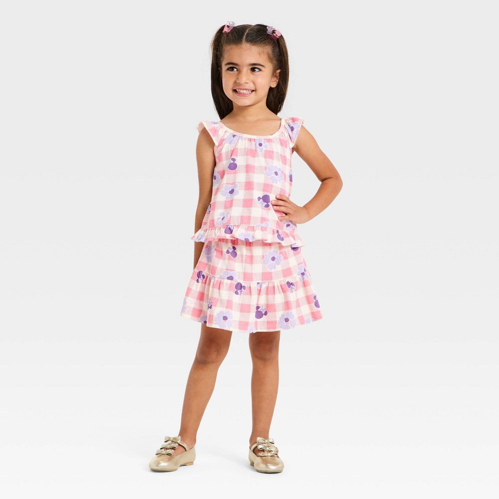 Toddler Girls' 2pc Disney Minnie Mouse Gingham Top & Scooter Skirt Set - Pink 3T
