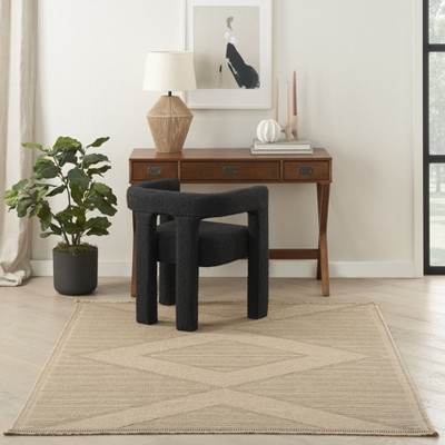 Natural Beige Geometric Washable Wool and Synthetic Rug 4' x 6'