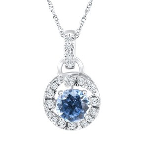 Pompeii3 1 1/6Ct Aquamarine & Diamond Round Halo Pendant 10k White Gold Women's Necklace - 1 of 4