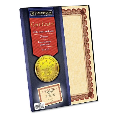 Southworth Parchment Certificates Copper w/Red & Brown Border 24 lbs 8-1/2 x 11 25/Pack CT5R