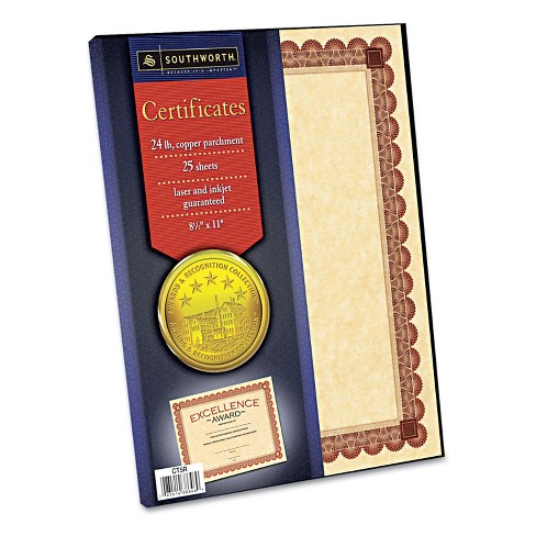 Southworth Parchment Certificates Copper W/red & Brown Border 24 Lbs 8-1/2  X 11 25/pack Ct5r : Target