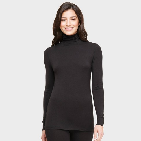 Cuddl Duds Women's Climatesmart Crew Neck Top, Black, Small at   Women's Clothing store