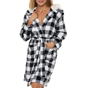 ADR Women's Short Robe, Plush Fleece Women's Robe, Hooded Bathrobe Woman - 1 of 4