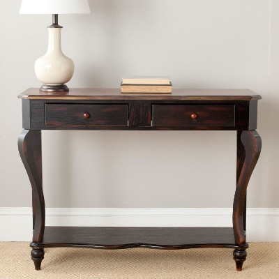 Transitional Dark Brown Birch Wood Console Table with Storage