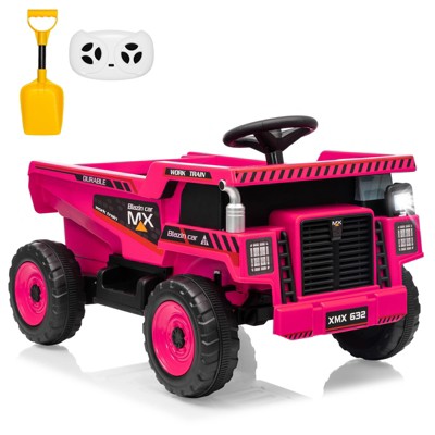 Garvee 12V Ride On Dump Truck for Kids with Remote Control, Electric Construction Vehicle Toy with Auto-Lift Bed, Shovel, LED Lights, Music