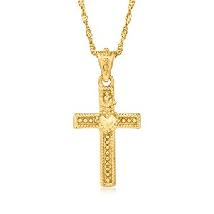 Ross-Simons Italian 18kt Gold Over Sterling Sacred Heart Cross Adjustable Pendant Necklace Size - 1 of 3