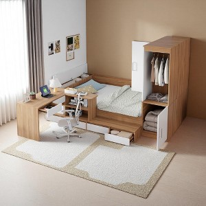 Merax Full Size Wooden Platform Bed with Integrated Desk, Wardrobe, 6 Drawers & USB Ports - 1 of 4