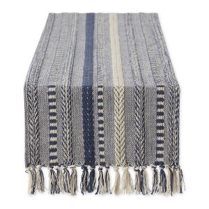 Design Imports  Braided Stripe Jacquard Fringe Table Runner, 15X108", French Blue - 1 of 4