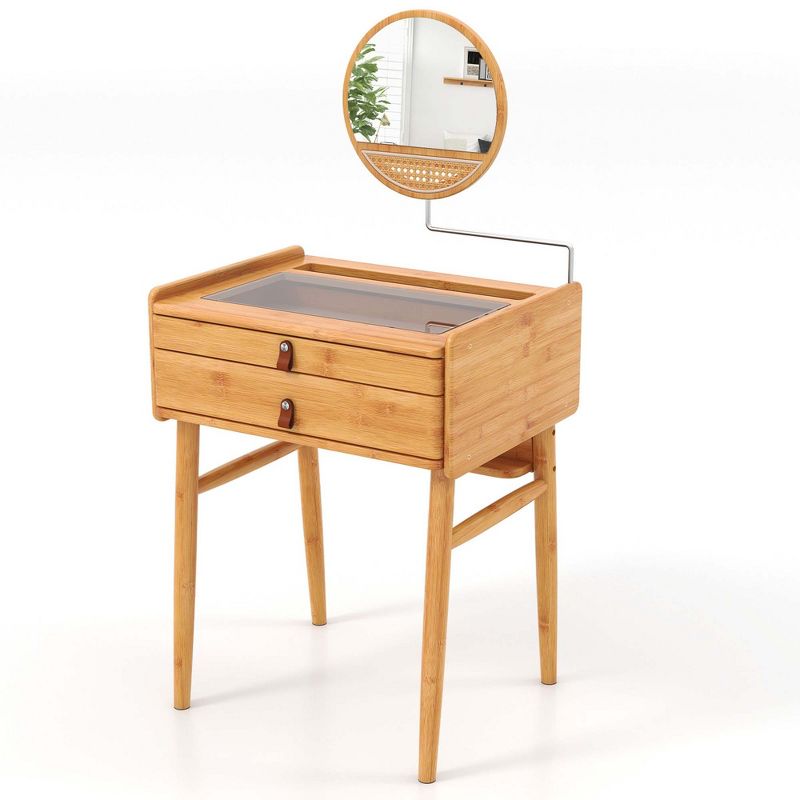 Costway Makeup Vanity Table with Adjustable Mirror Bamboo Dressing Table 2 Drawers, 2 of 10