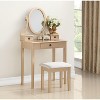 Okak Vanity Table and Chair Set, Wooden Makeup Vanity Table and Stool Set for Bedroom Living Room, with Elegant Mirror Oval Shape, Gold - 2 of 4