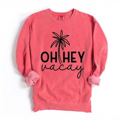Simply Sage Market Women's  Garment Dyed Graphic Sweatshirt Hey Vacay Palm Tree