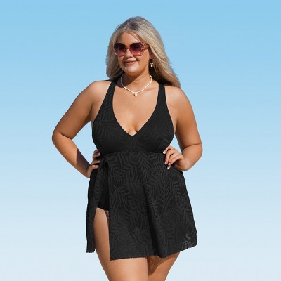 Women's Plus Size Tummy Control Ruched Boyleg One Piece Swimsuit