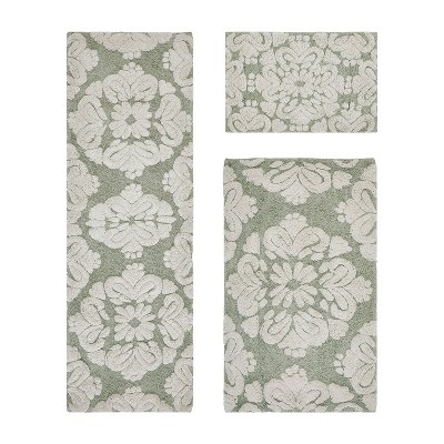 Medallion Collection 3 Piece 100% Cotton Tufted Bathroom Rug Set  with Non-Slip Backing, Machine Washable, Tumble Dry Bath Mat