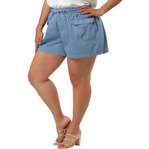 Unique Bargains Women's Plus Size Frayed Adjustable Strap Denim