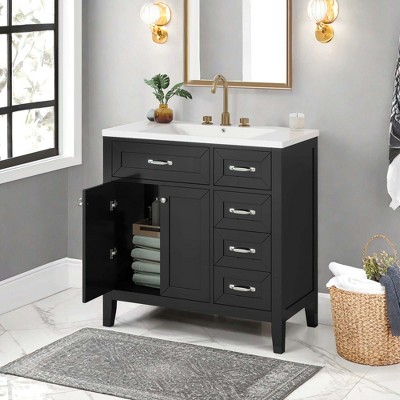 NicBex 35.9" Bathroom Storage Cabinet with Sink, Bathroom Vanity, 3 Drawers and 1 Spacious Cabinet for Bathroom, Black