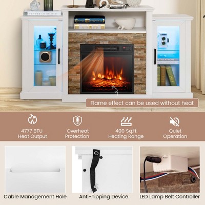 White MDF Fireplace TV Stand with LED Lights and Cabinets