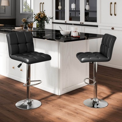 Black Adjustable Swivel Metal Bar Stools Set of 2