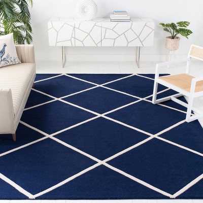 Dark Blue-Ivory Handmade Wool 6' x 9' Tufted Rug
