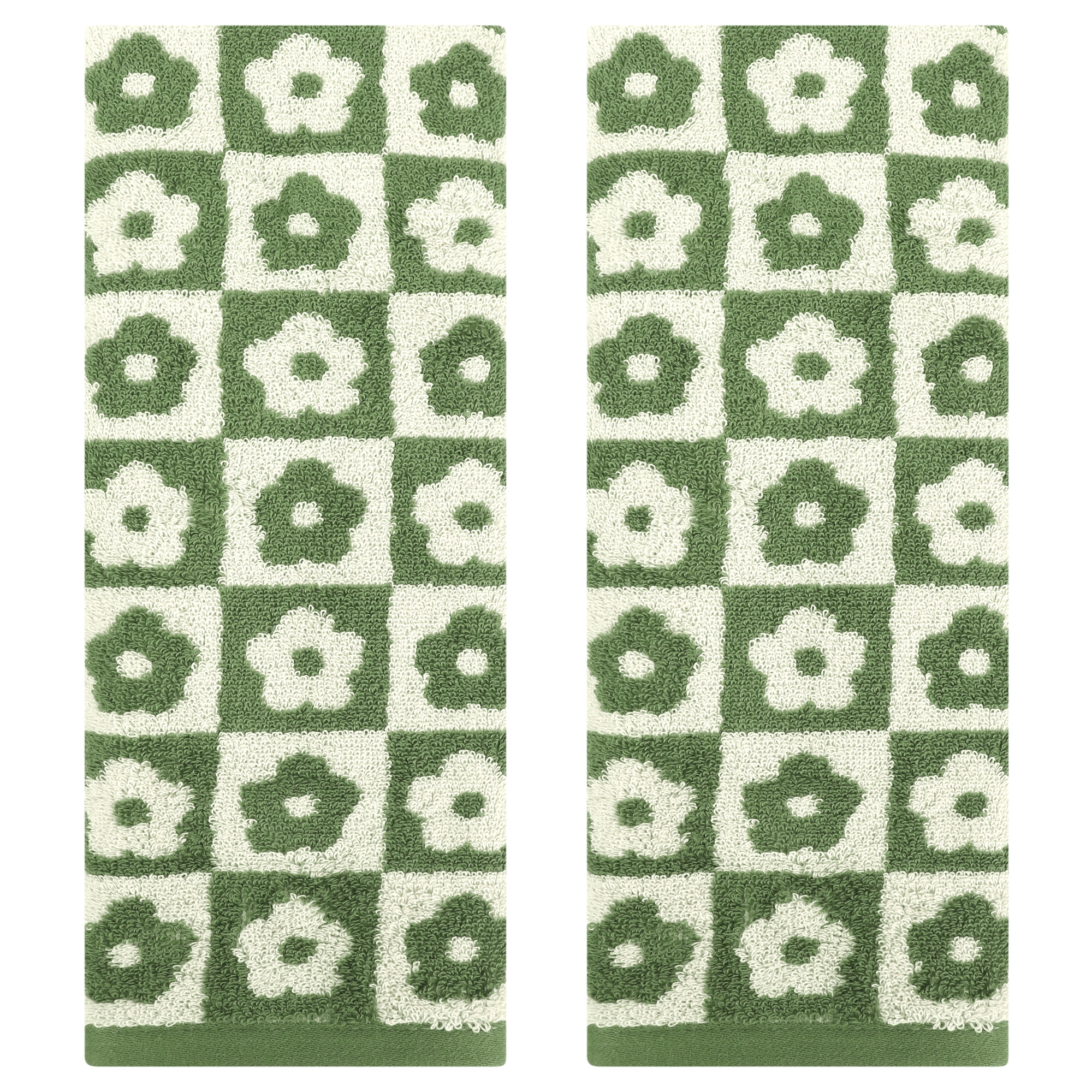 REGALWOVEN Cotton Soft Absorbent Decorative Bathroom Hand Towel 14" x 30" Green 2 Pcs