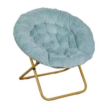 Emma and Oliver Oversize Folding Saucer Chair with Cozy Faux Fur Cushion and Metal Frame for Dorms, Bedrooms, Apartments and More