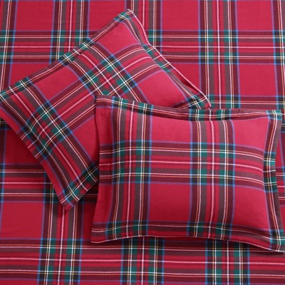 Spencer Plaid Red Cotton Flannel Twin Duvet Cover Set