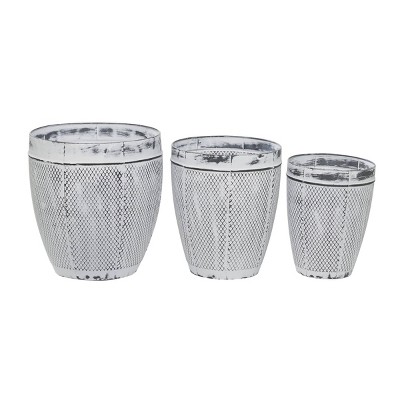 Set of 3 Textured Whitewashed Metal Planters Gray - Olivia & May