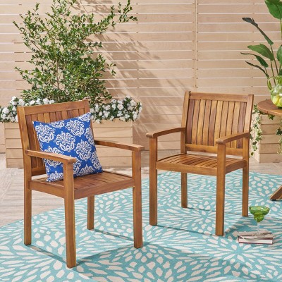Set of 2 Rustic Acacia Wood Outdoor Dining Chairs, Teak Finish with Slat Panel Design, Weather-Resistant & Stylish Seating-Coolbibila