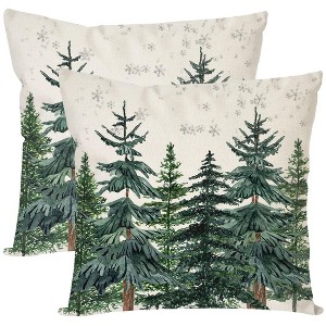 Christmas Pillow Covers 18x18 Inch Set of 2 Green Christmas Tree Forest - 1 of 4