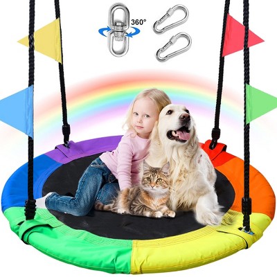 Skirfy Tree Swing Set for Kids and Adults, 40-Inch Durable Multi-Strand Adjustable Ropes, Flying Swing Seat for Outdoor Patio, Backyard