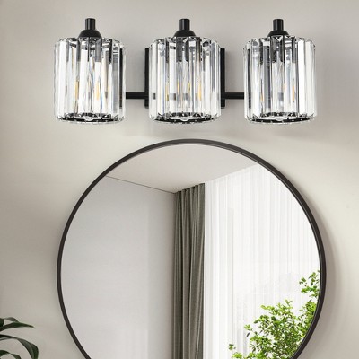 PAKOKULA Modern 19.7 in. 3 Light Black Bathroom Vanity Light with Crystal Glass Shade