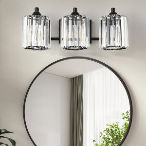 PAKOKULA Modern 19.7 in. 3 Light Black Bathroom Vanity Light with Crystal Glass Shade - 1 of 4