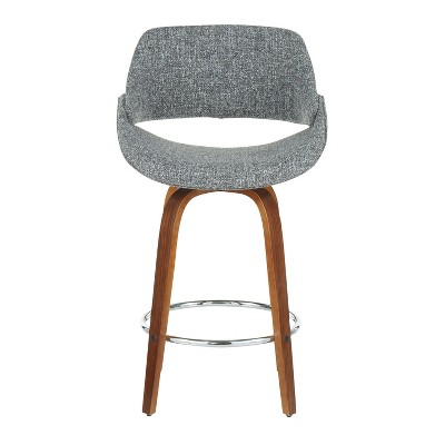 Mid-Century Modern Swivel Counter Stool in Steel Gray with Walnut Accents