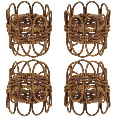 Hughie Brown Twisted Rattan Napkin Rings Set of 4