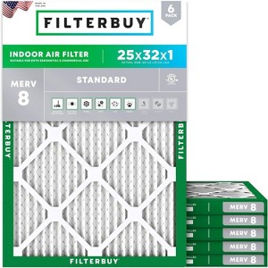 Filterbuy 25x32x1 Air Filter (6-Pack), Pleated MERV 8 Dust Defense Replacement HVAC AC Furnace Filters (Actual Size: 24.50 x 31.50 x 0.75) - 1 of 4