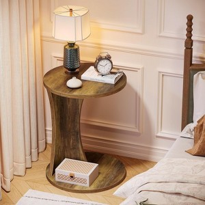 Tribesigns C-Shaped End Table, 19" Farmhouse Round Nightstand, 2-Tier Side Table for Living Room with Storage, for Bedroom,Rustic Brown - 1 of 4