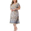 Agnes Orinda Women's Plus Size Summer Boho Casual V Neck Short Sleeve Floral Print Beach Midi A Line Dress - 2 of 4