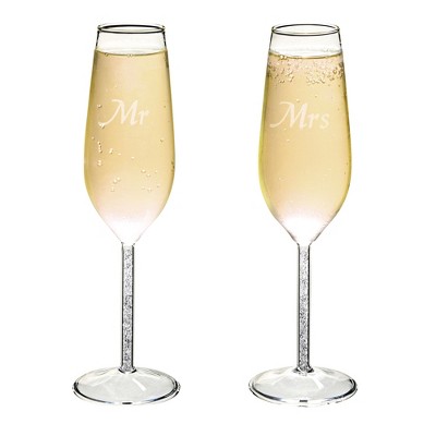 Juvale Set of 2 'Mr and Mrs' Champagne Toasting Flutes for Bride and Groom, Wedding Wine Glasses for Newlyweds, Engagement Gifts