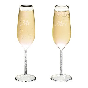 Juvale Set of 2 'Mr and Mrs' Champagne Toasting Flutes for Bride and Groom, Wedding Wine Glasses for Newlyweds, Engagement Gifts - 1 of 4