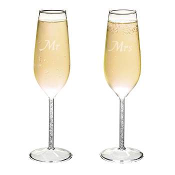 Juvale Set of 2 'Mr and Mrs' Champagne Toasting Flutes for Bride and Groom, Wedding Wine Glasses for Newlyweds, Engagement Gifts