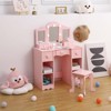 2-in-1 Girls Vanity Table with Tri-Fold Mirror & Light - Wooden Princess Makeup Desk with Stool & Drawer for Pretend Play - 3 of 4