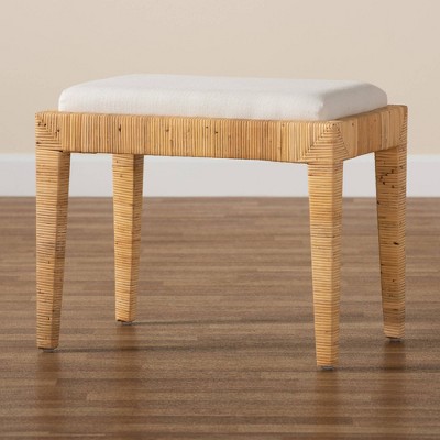 Sofia Natural Brown Rattan and Mahogany Wood Ottoman