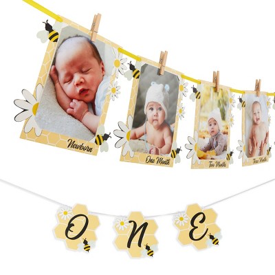 Sparkle and Bash 28 Pieces Bumble Bee Monthly Photo Banner for Baby’s 1st Birthday Party Decorations