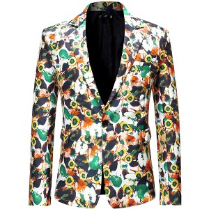 Lars Amadeus Men's Slim Fit One Button Prom Floral Print Blazer Jacket - 1 of 4