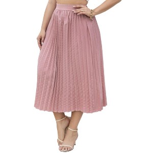 Clearlove Plus Size Pleated Skirt Women's Elastic Waist Boho  Midi Skirts with Pockets - 1 of 4